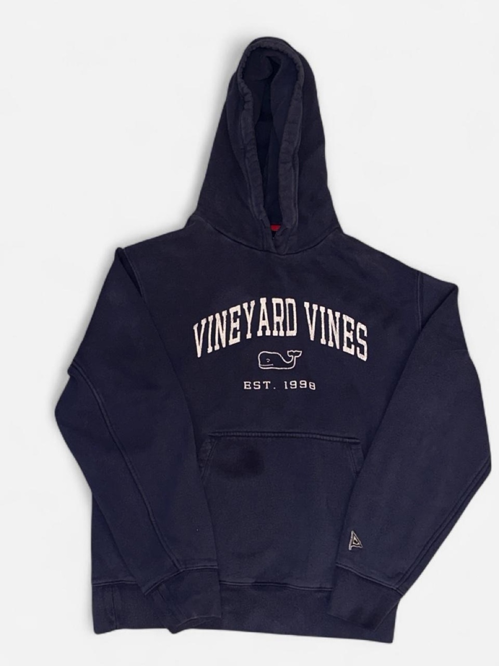 Vineyard Vines Navy Logo Hoodie With slight discoloration by pockets